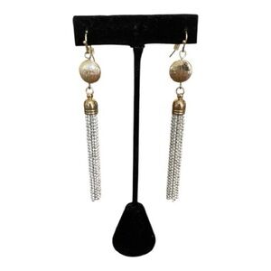 White House Black Market Gold Tassel White Dangle Earrings.